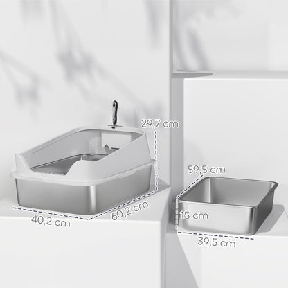Pawhut Arenero Para Gatos De Acero Inoxidable Xl 60,2x40,2x29,7 Cm Gris_2