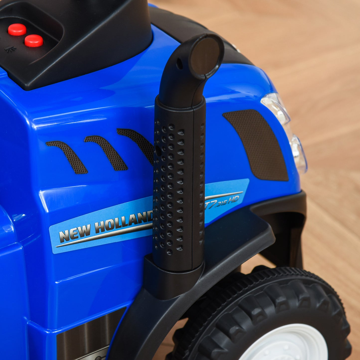 Homcom Tractor Con Remolque Para Niños 12-36 Meses Con Faros Pala Y Rastrillo_3