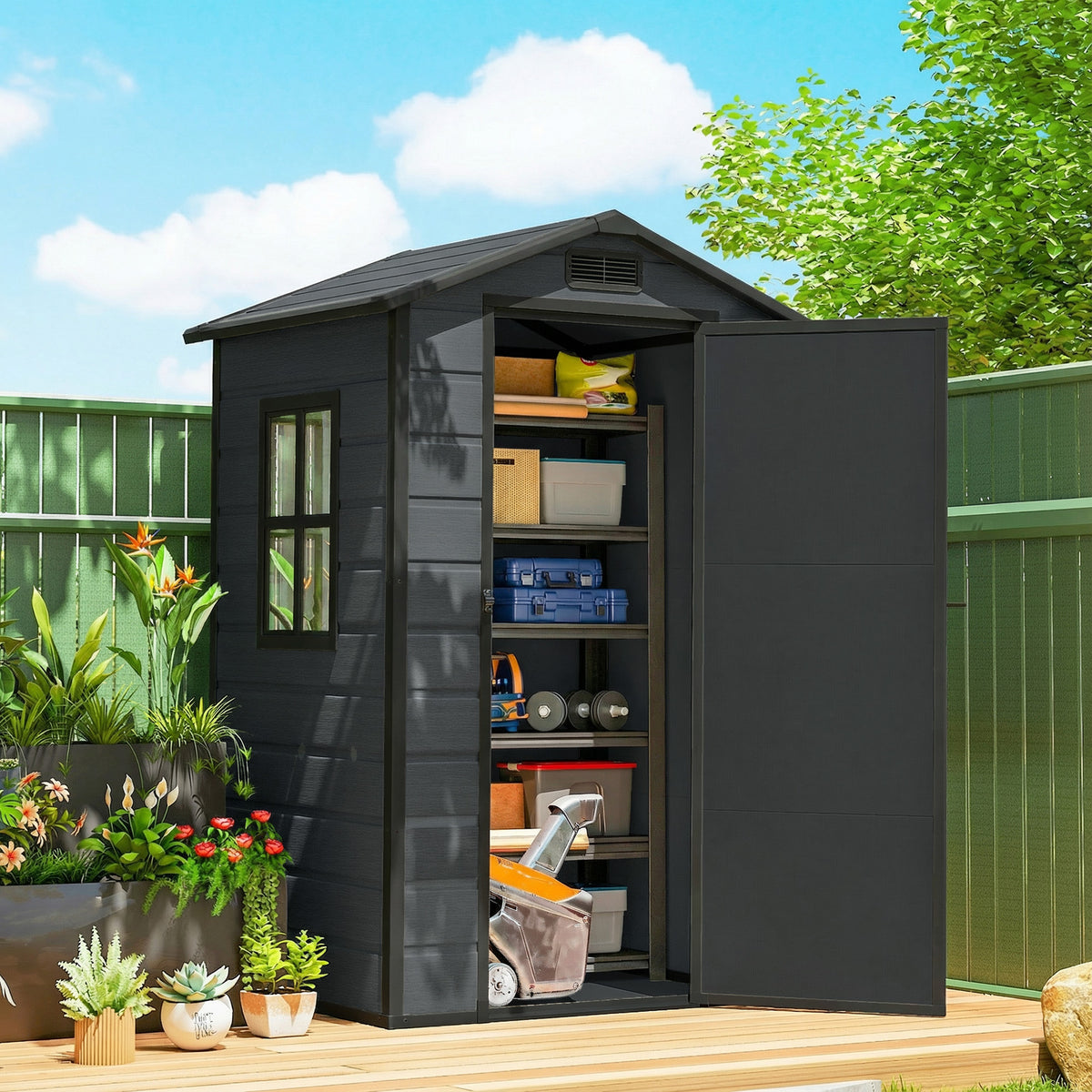 Cobertizo De Jardín Outsunny Pp, Aluminio Gris Oscuro 128x104x196 Cm_1