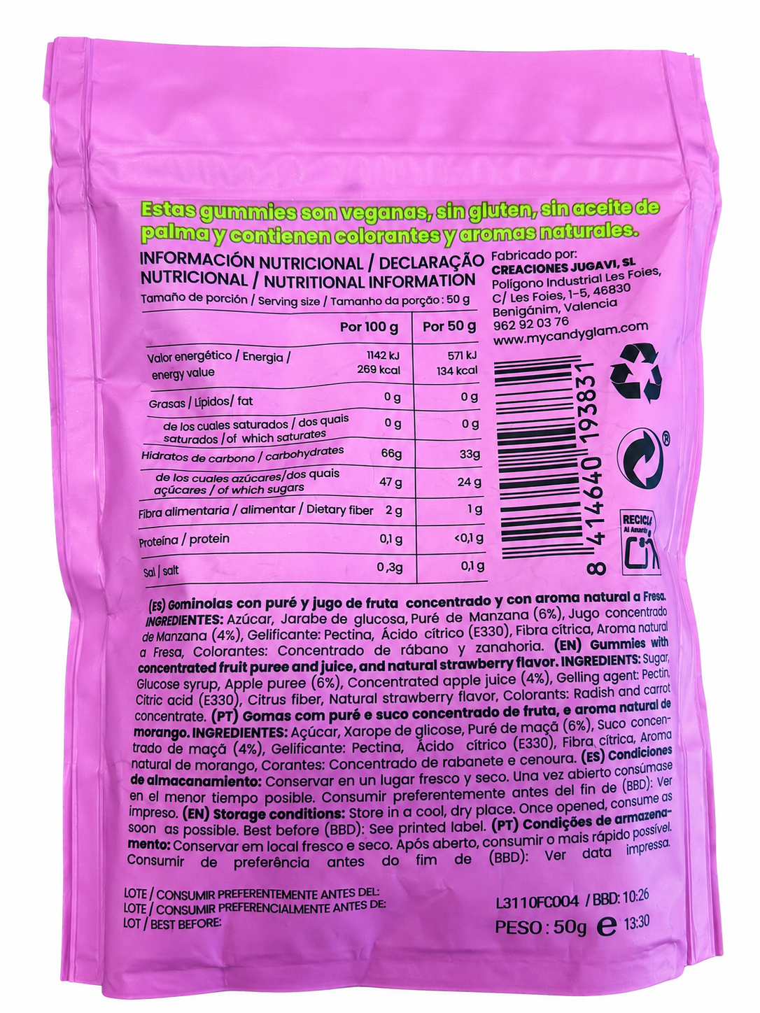 Gummies Veganas Sabor Fresa Pack 5 Bolsas - Snack Dulce Natural Sin Gluten_2