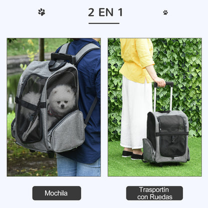 Pawhut Transportín Carrito Para Mascotas Perros 2 En 1 Con 2 Ruedas Asa_3