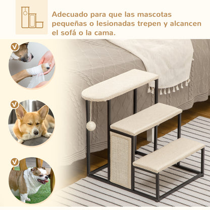 Pawhut Escalera Para Perros De 3 Niveles Con Bola Colgante 47x45x47 Cm Crema_5