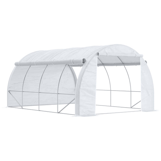 Outsunny Invernadero De Túnel Jardín 4x3x2m Con Puerta Y 8 Ventanas Enrollables_0