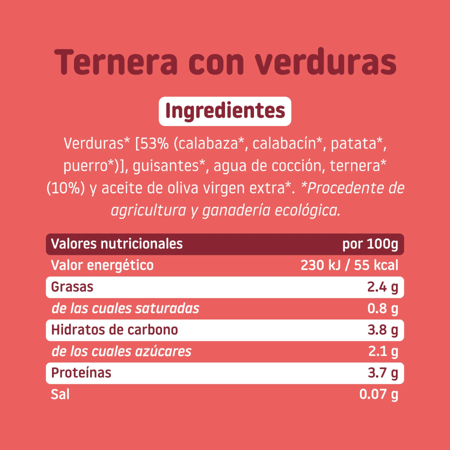 Tarrito BIO ternera y verduras +6 meses Smileat 230g