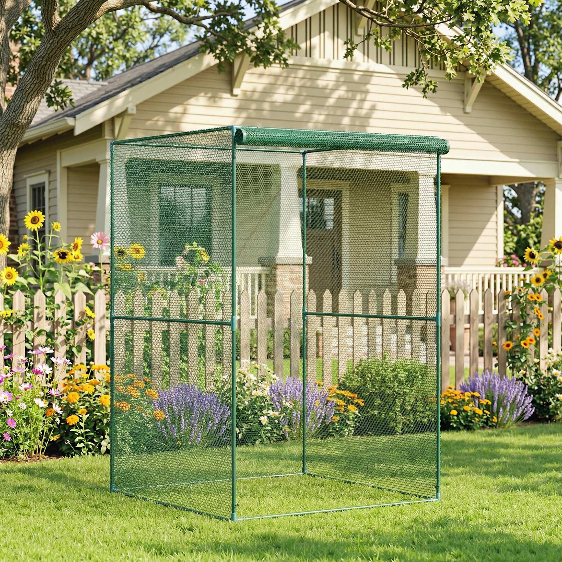 Outsunny Jaula De Cultivo Con Puerta Enrollable Y Marco De Acero 120x120x180 Cm_1
