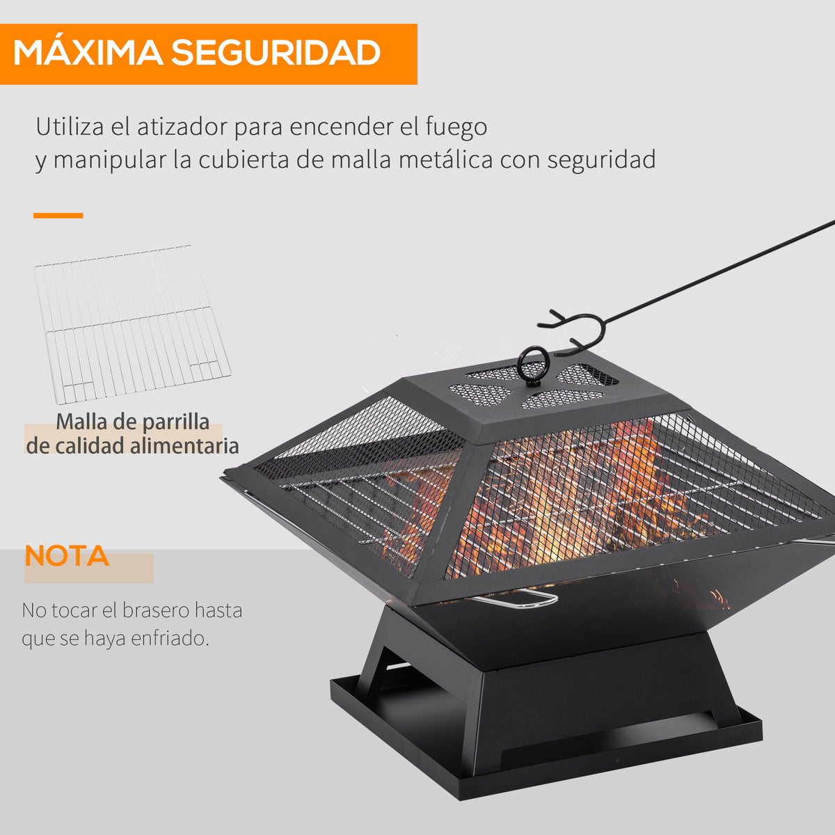 Brasero Exterior Outsunny Acero Negro 45x45x34 Cm_5