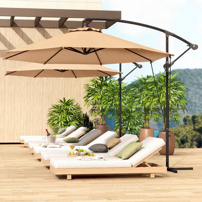 Outsunny Parasol Excéntrico Ø 290 Cm Con Base Cruzada Manivela Anti-uv 50+ Caqui_1