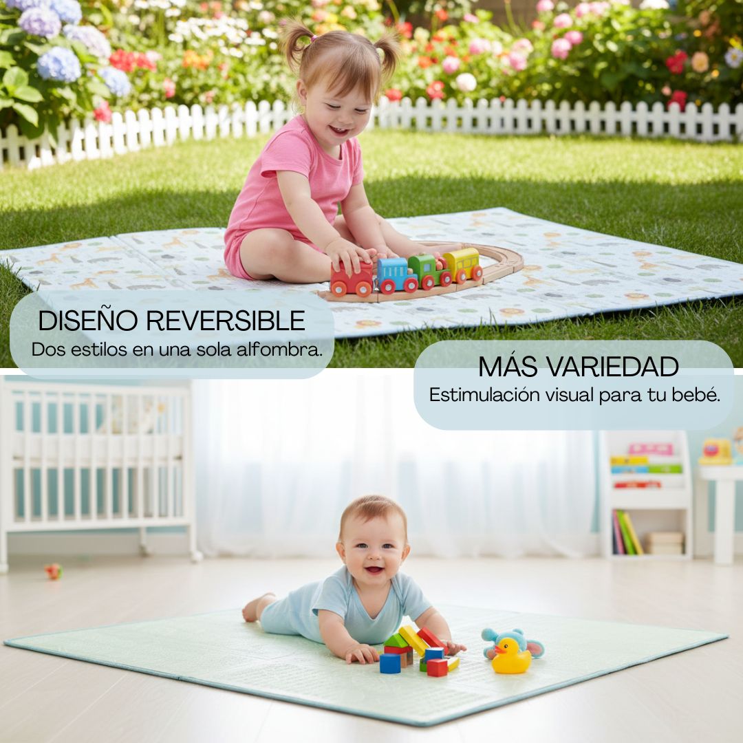 Bathby | Alfombra Plegable Para Bebé 200 × 150 Cm, Reversible Animales/hojas_3