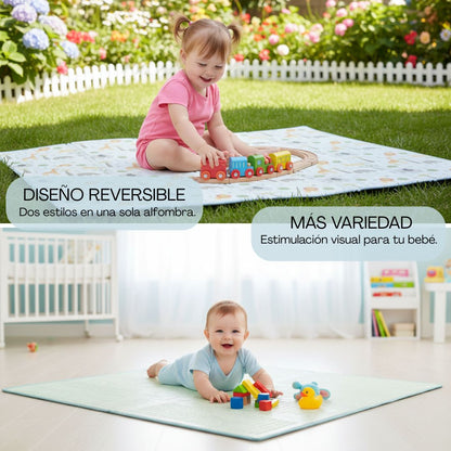 Bathby | Alfombra Plegable Para Bebé 200 × 150 Cm, Reversible Animales/hojas_3