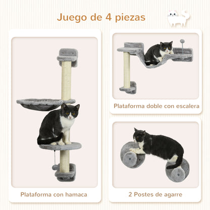 Pawhut Estante De Escalada Para Gatos De Pared Con Hamaca Bola Gris Y Beige_4