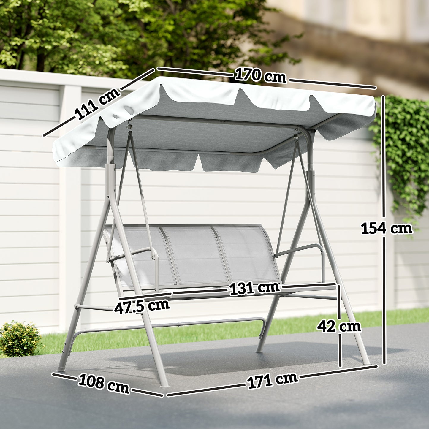 Outsunny Columpio Balancín Jardín De 3 Plazas Con Toldo Ajustable Terraza Gris_2