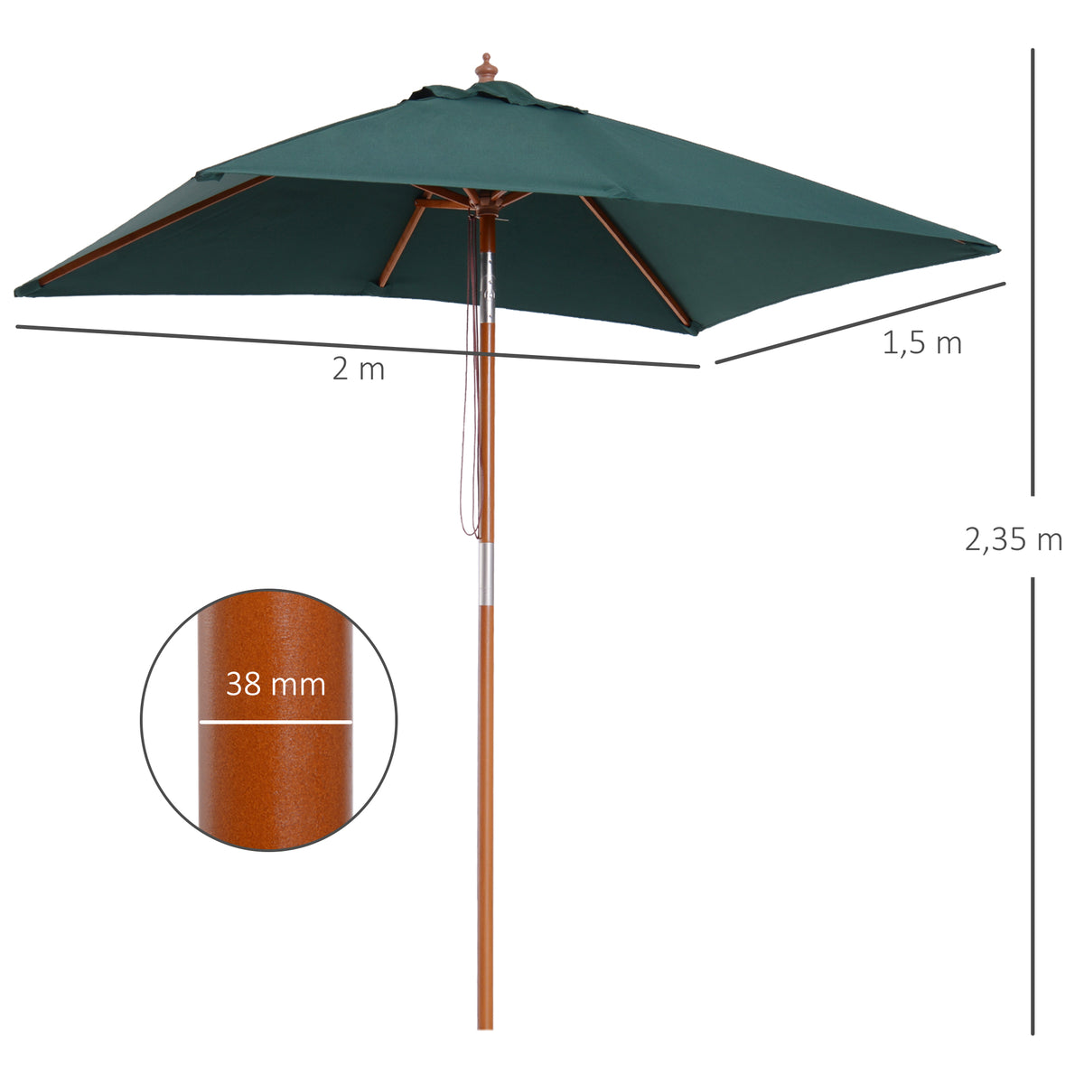 Outsunny Sombrilla De Jardín 200x150x235 Cm Inclinable Con Doble Techo Verde_2