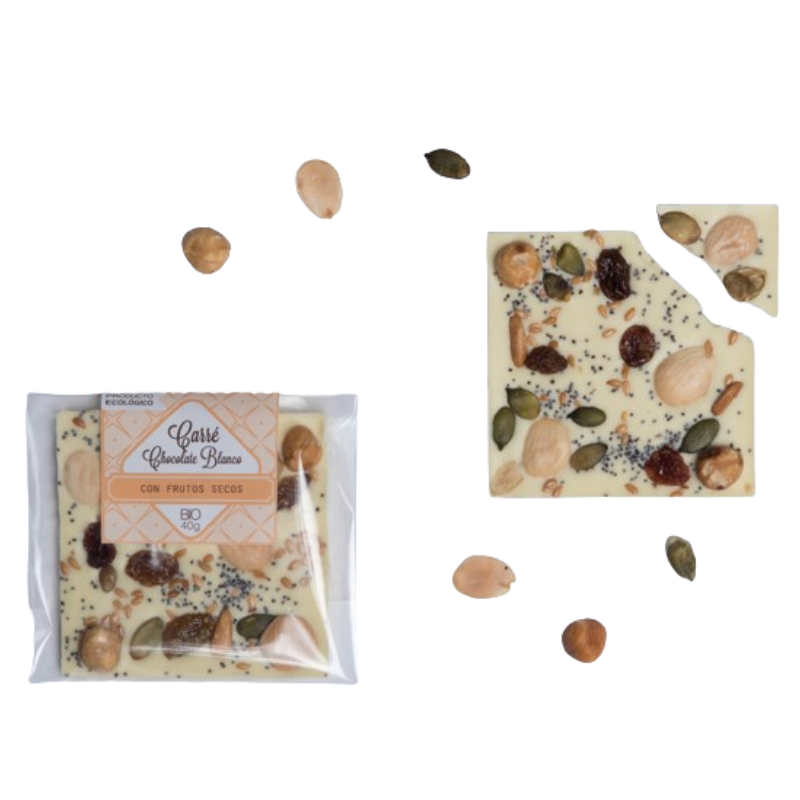 Carré Bio de chocolate blanco 35% cacao, con frutos secos y semillas_0