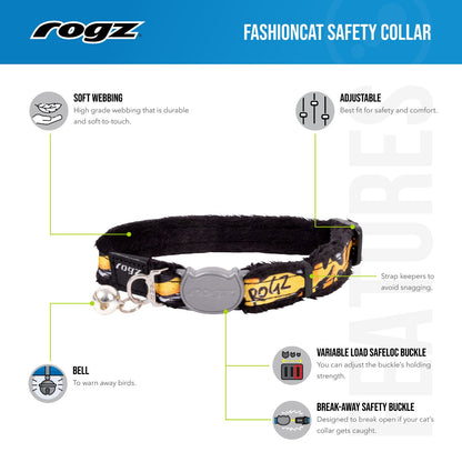 Collar Para Gato Fashioncat Estampado Amarillo Rogz Ajustable 20-31cm_3