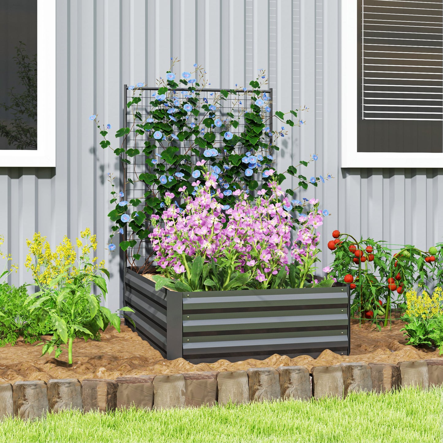 Outsunny Jardinera Con Celosía Para Plantas Trepadoras Y Fondo Abierto Gris_1