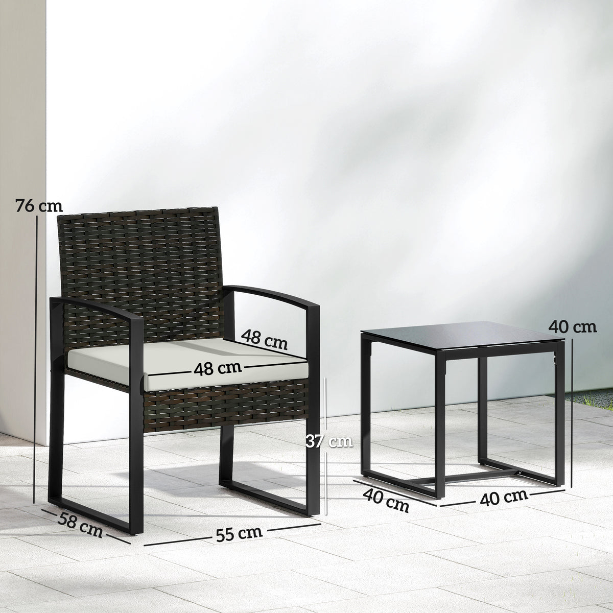 Conjunto De Jardín Outsunny Acero, Pe Crema 58x55x76 Cm_2