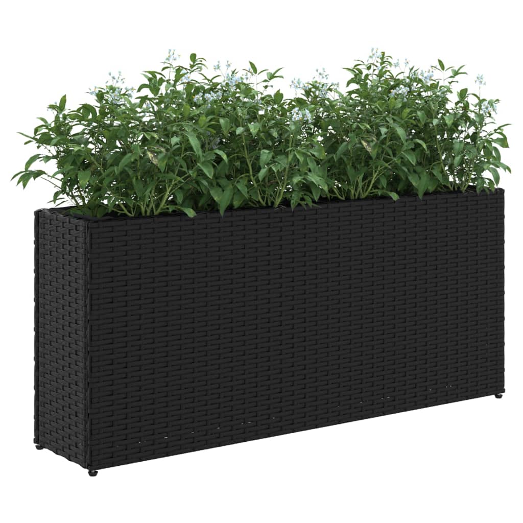 Jardineras Con 2 Maceteros 2 Uds Ratán Pe Negro 90x20x40 Cm_3