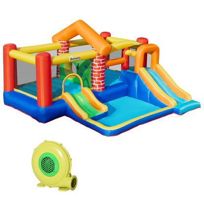 Outsunny Castillo Hinchable Con 2 Toboganes 2 Camas Salto Piscina 380x370x230 Cm_0