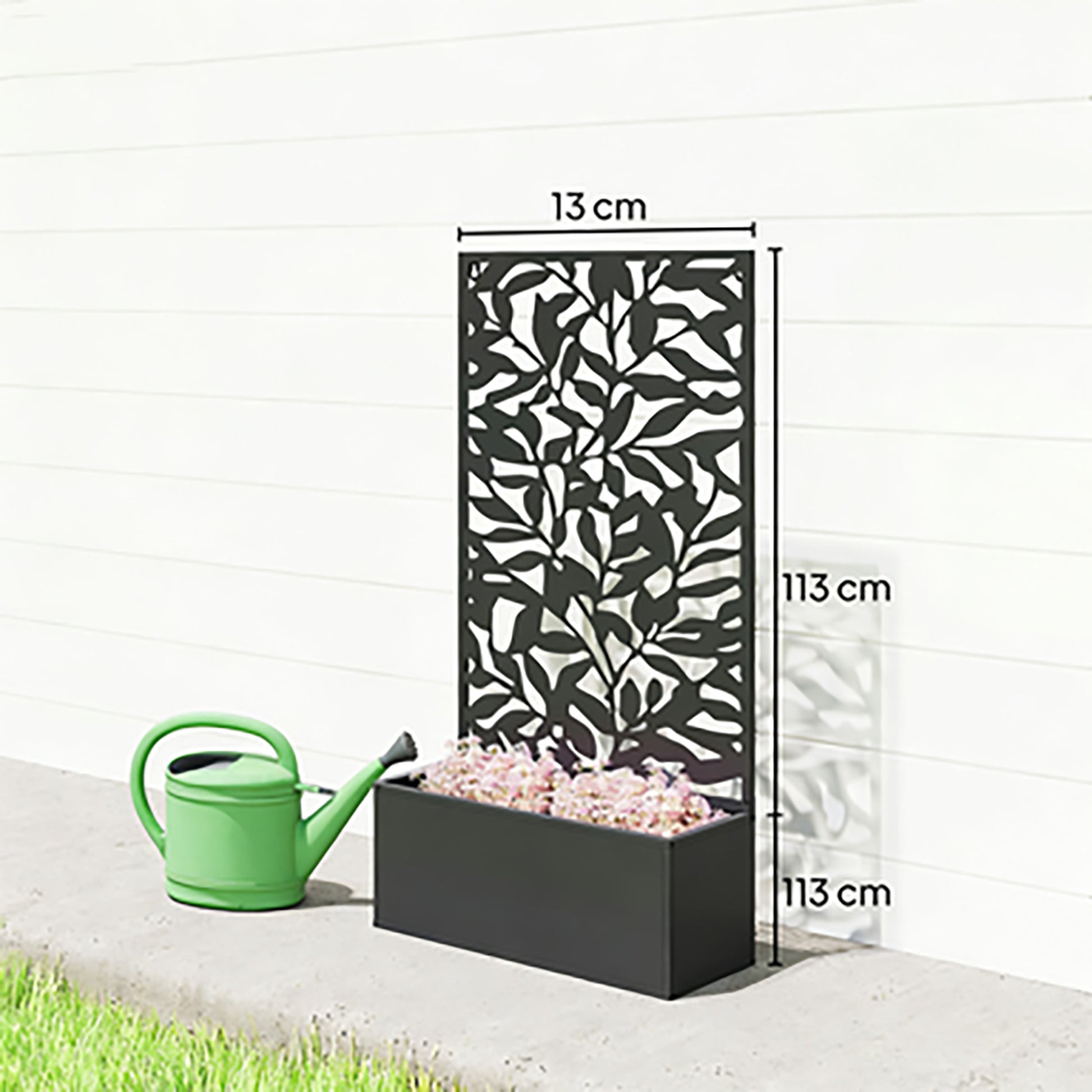 Outsunny Jardinera Exterior Grande De Metal Con Pantalla De Privacidad Negro_2