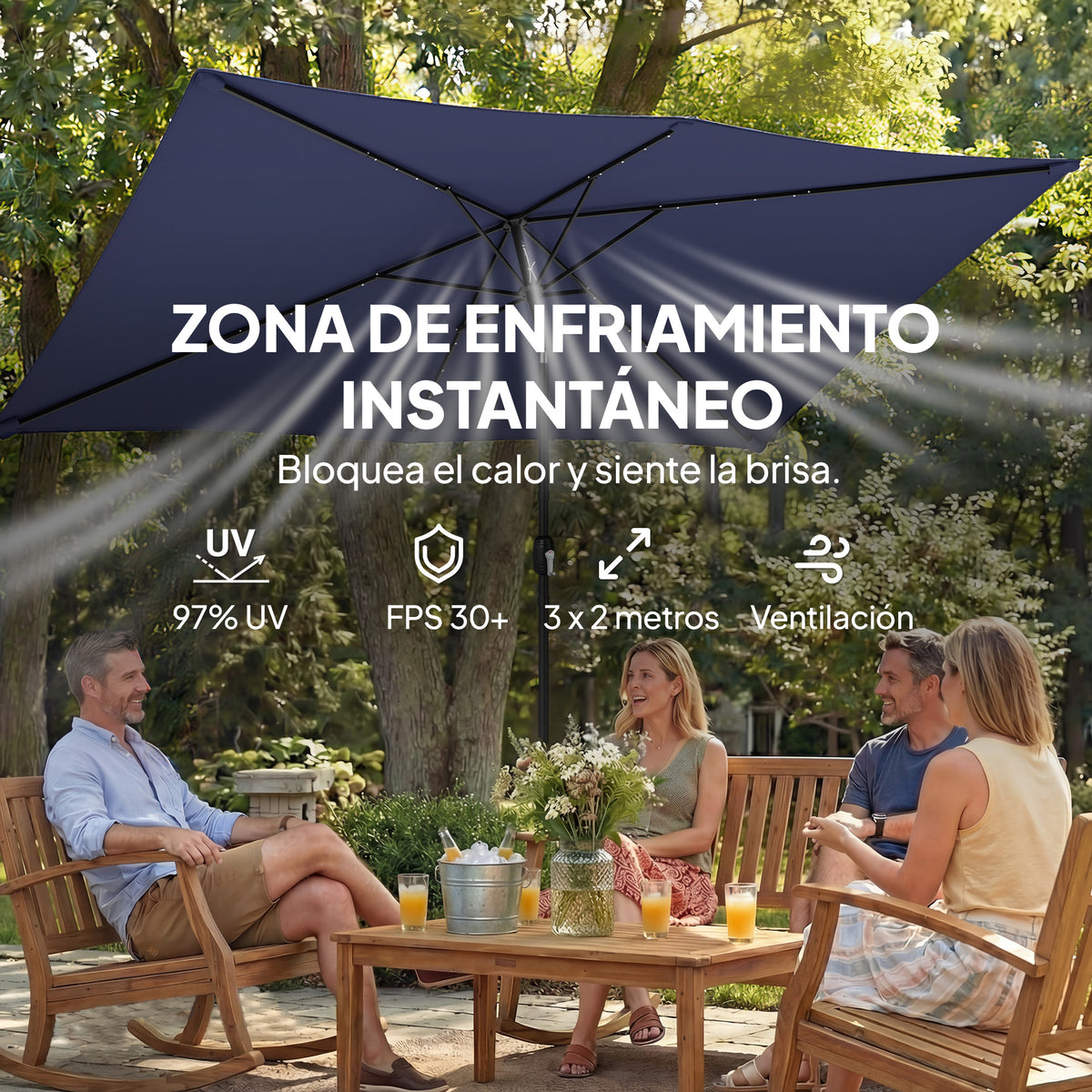 Outsunny Sombrilla Terraza Exterior Con 24 Luces Led Solares 2,9x2,5 M Azul_5