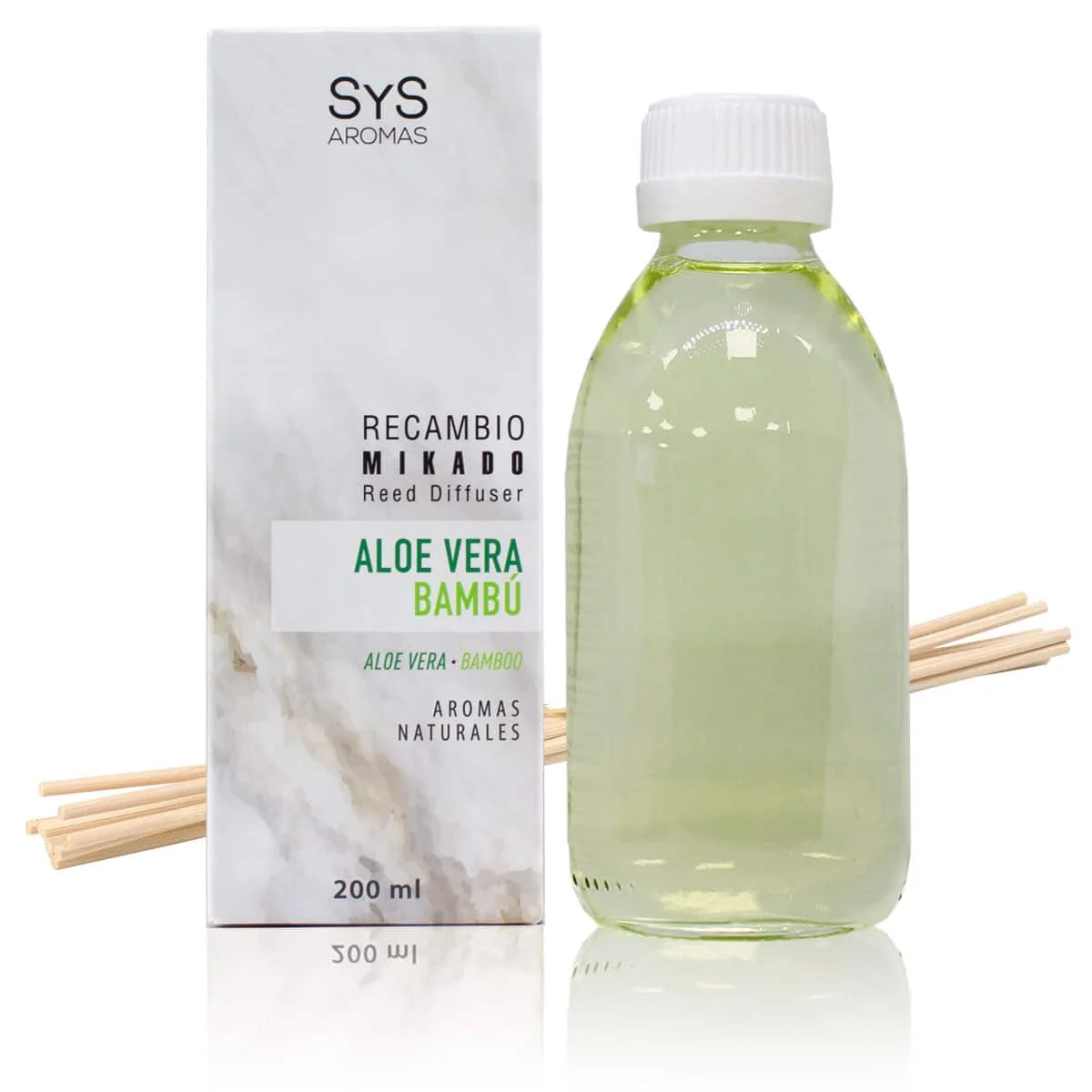 Recambio Mikado Aloe Vera-Bambú Mármol SYS Aromas 200 ml | Con Palos | Aroma Fresco y Herbal | Relajante_0