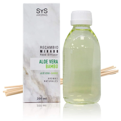 Recambio Mikado Aloe Vera-Bambú Mármol SYS Aromas 200 ml | Con Palos | Aroma Fresco y Herbal | Relajante_0