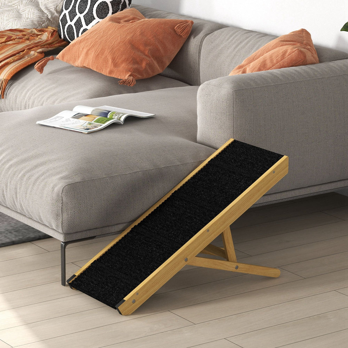 Pawhut Rampa Para Perros Plegable Con Altura Ajustable 83,5x35x47,5 Cm Natural_1