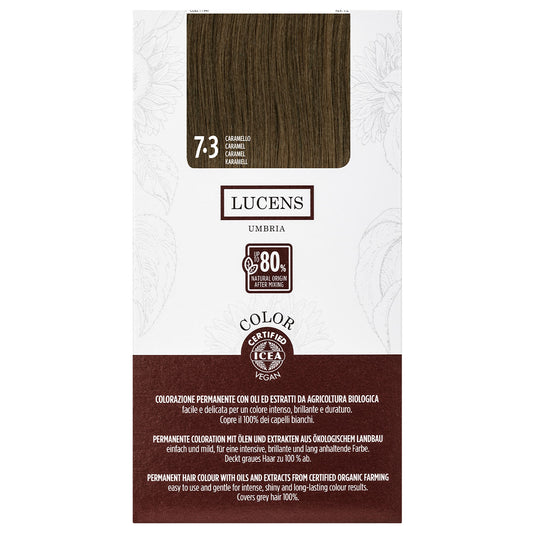 Lucens Umbria - Coloración permanente 7.3 caramelo, sin amoniaco, ingredientes naturales, 50 ml_0