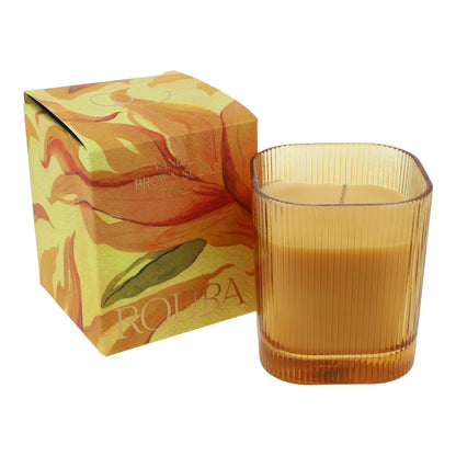 Vela perfumada vainilla y tonka en vaso rayado amarillo 9x8 cm Roura
