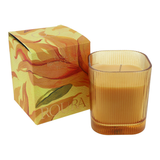 Vela perfumada vainilla y tonka en vaso rayado amarillo 9x8 cm Roura
