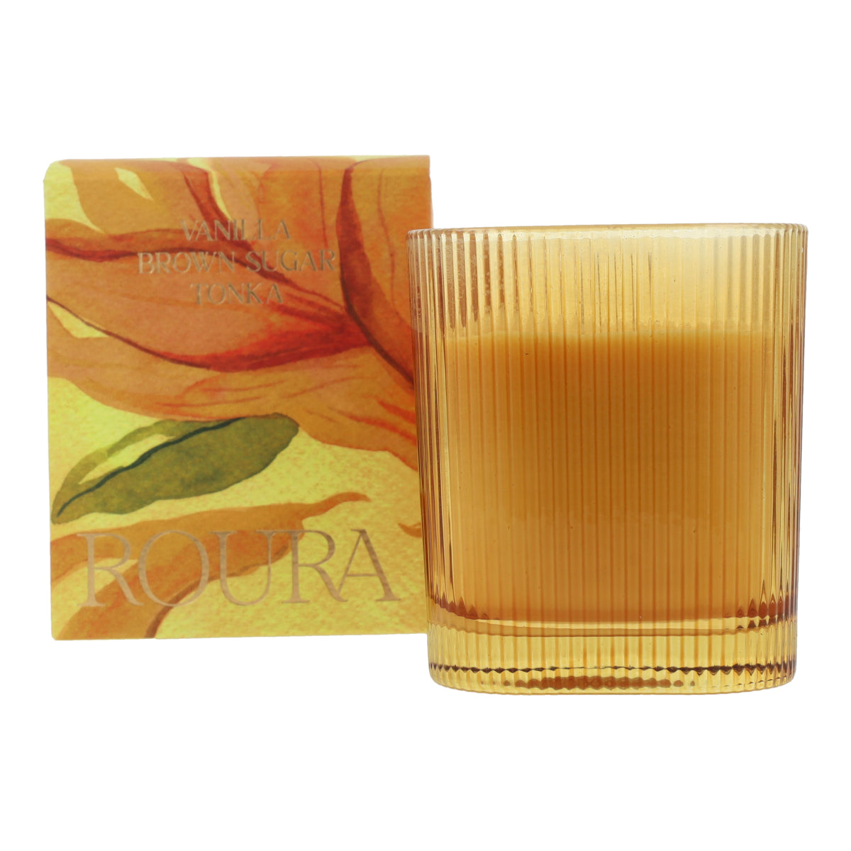 Vela perfumada vainilla y tonka en vaso rayado amarillo 9x8 cm Roura