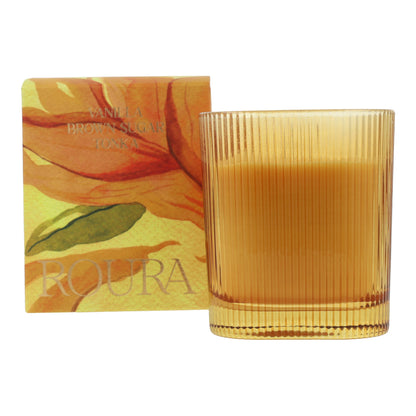 Vela perfumada vainilla y tonka en vaso rayado amarillo 9x8 cm Roura