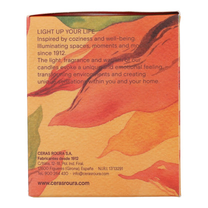 Vela perfumada Oriental Oud en vaso rayado naranja 9x8 cm Roura
