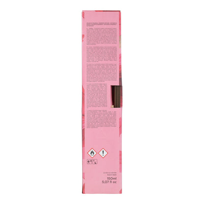Ambientador mikado rosa de Damasco en frasco rayado granate Roura 100 ml