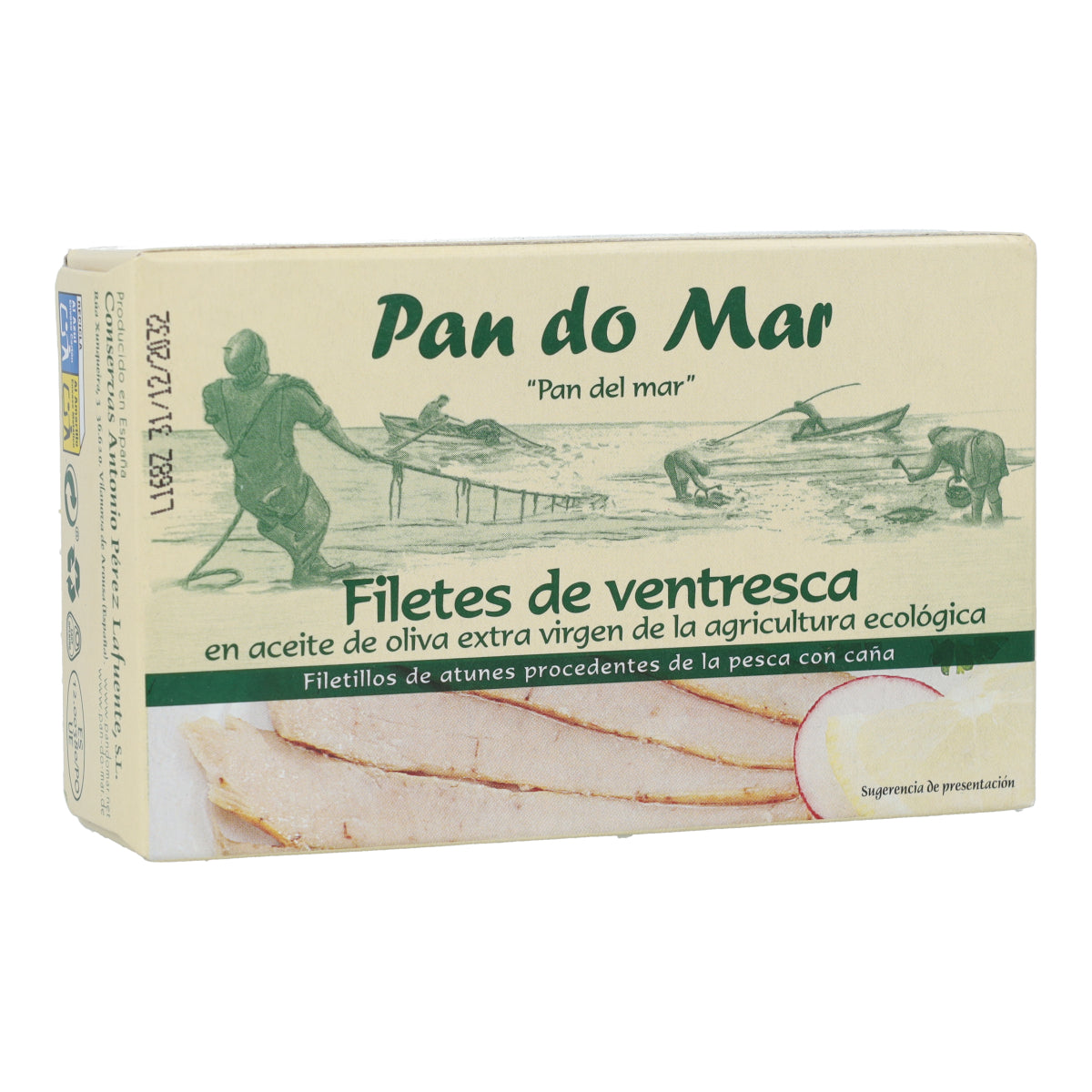 Filetes de Ventresca de atún claro en aceite de oliva ecológico en Lata Pan do Mar 120g