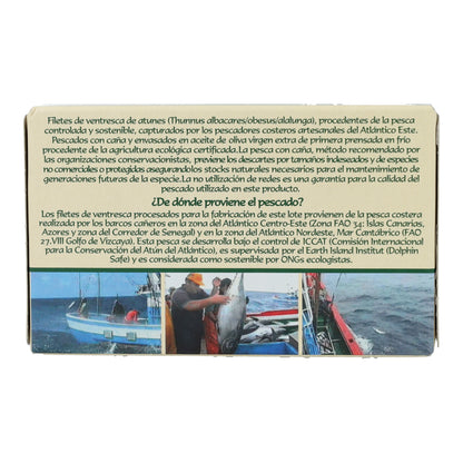 Filetes de Ventresca de atún claro en aceite de oliva ecológico en Lata Pan do Mar 120g