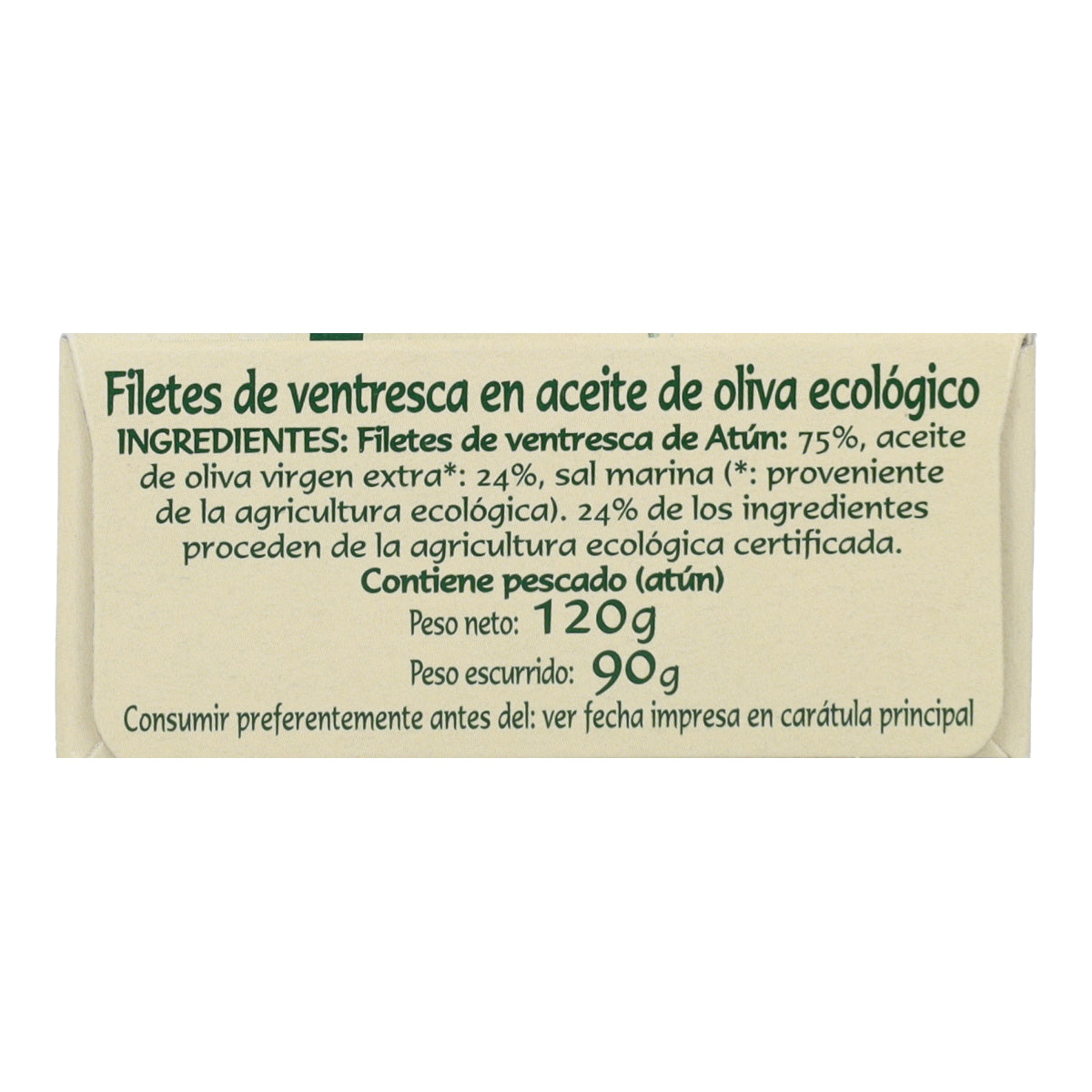 Filetes de Ventresca de atún claro en aceite de oliva ecológico en Lata Pan do Mar 120g
