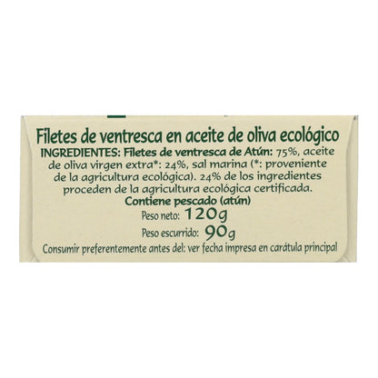 Filetes de Ventresca de atún claro en aceite de oliva ecológico en Lata Pan do Mar 120g