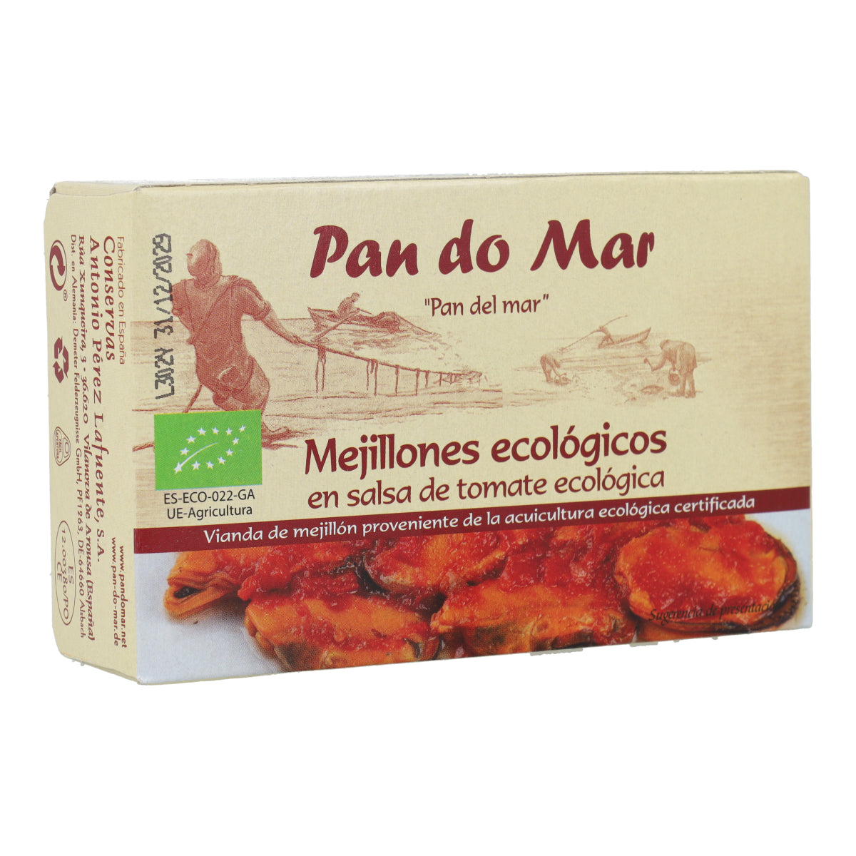 Mejillones ecológicos en salsa de tomate ecológica en Lata Pan do Mar 115g