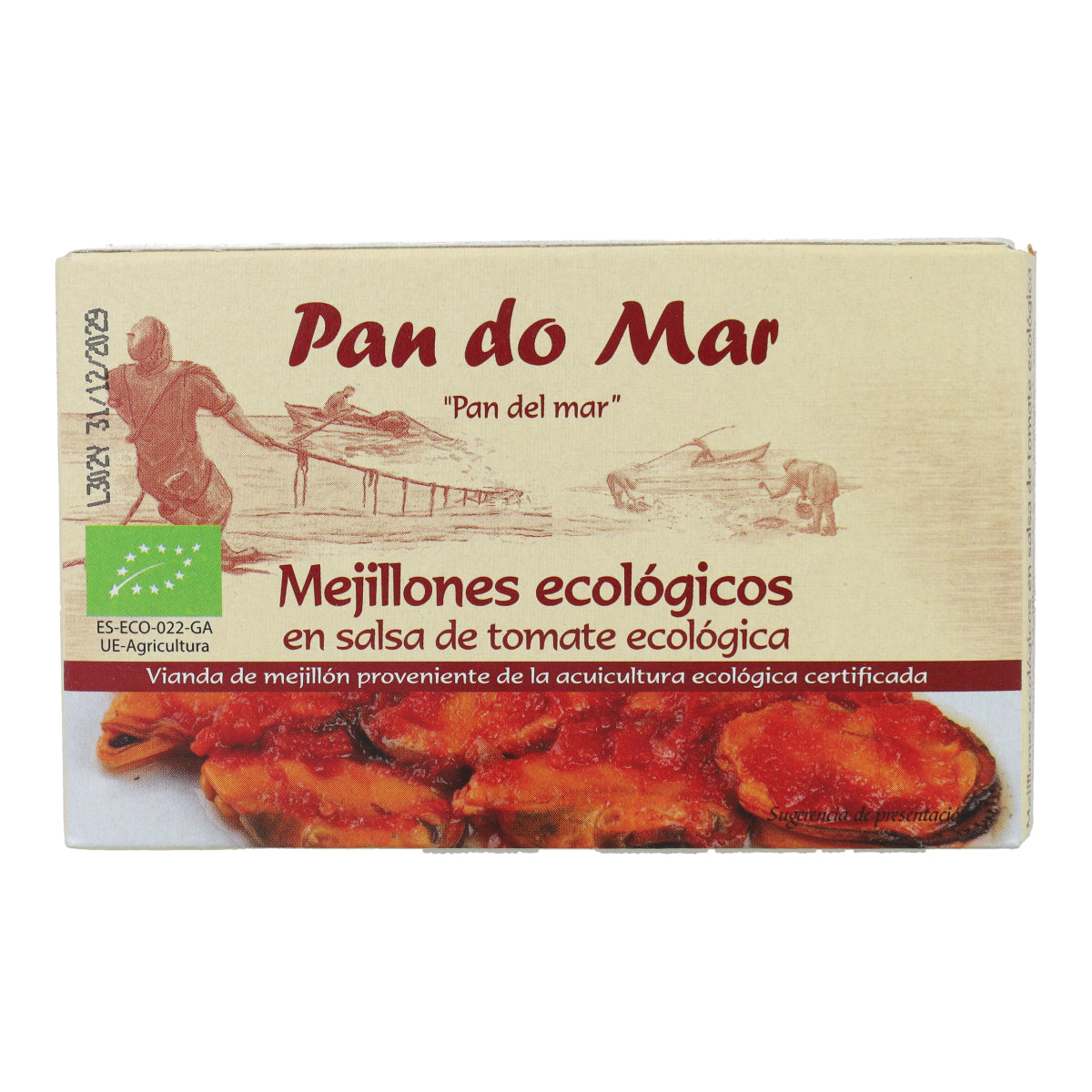 Mejillones ecológicos en salsa de tomate ecológica en Lata Pan do Mar 115g