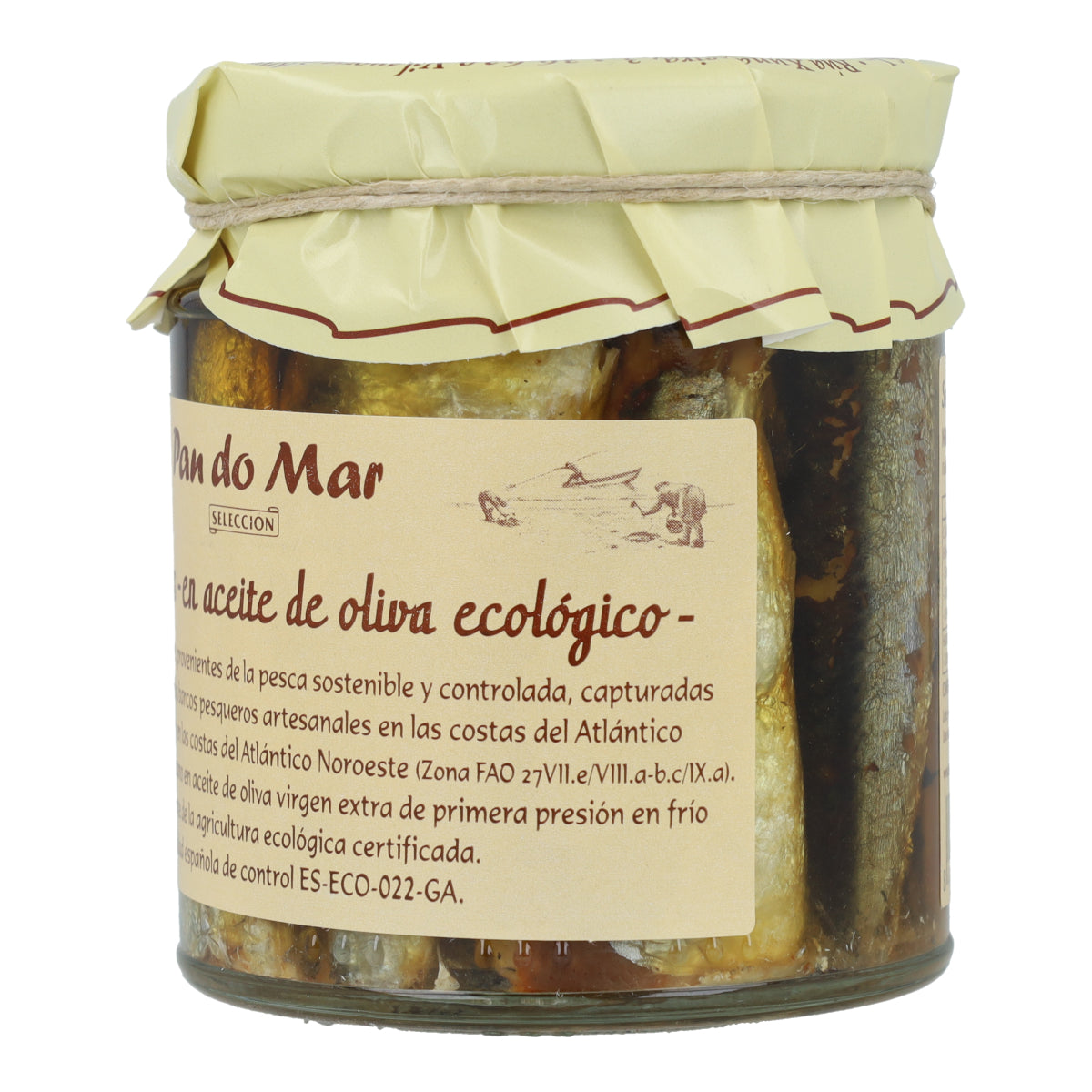 Sardinas fritas en aceite de oliva ecológico en Vidrio Pan do Mar 220g