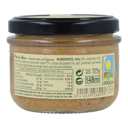 Paté de atún con aceitunas ecológicas en Vidrio Pan do Mar 125g