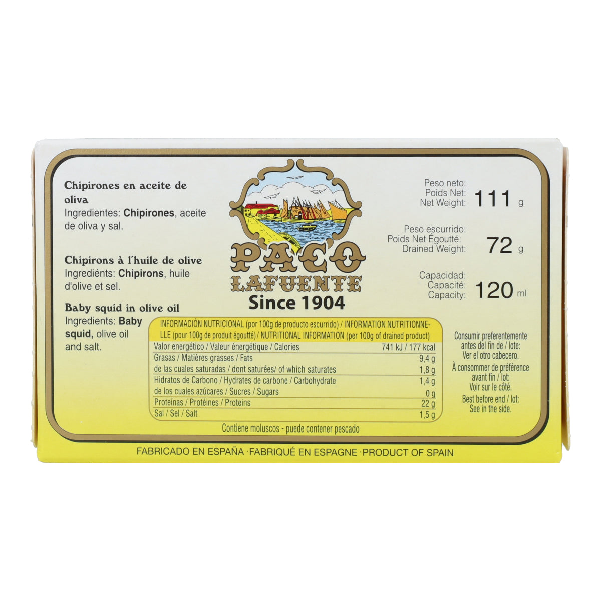 Chipirones en Aceite de Oliva (Pequeños) Paco Lafuente 111 g