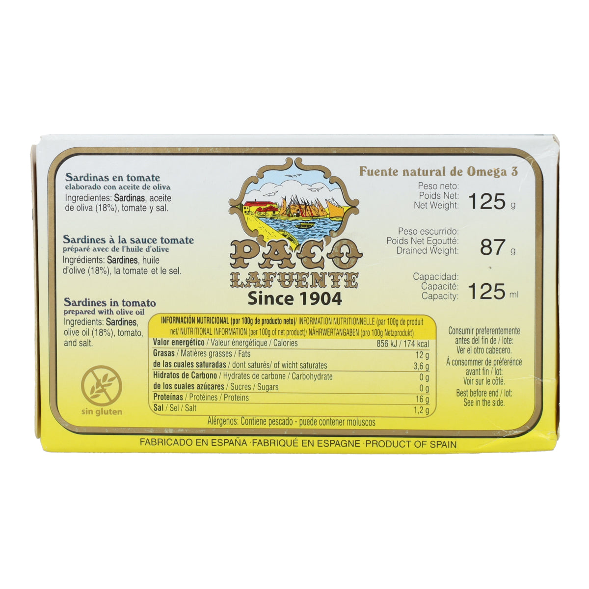 Sardinas en Tomate Paco Lafuente 115 g (3/5 pza)