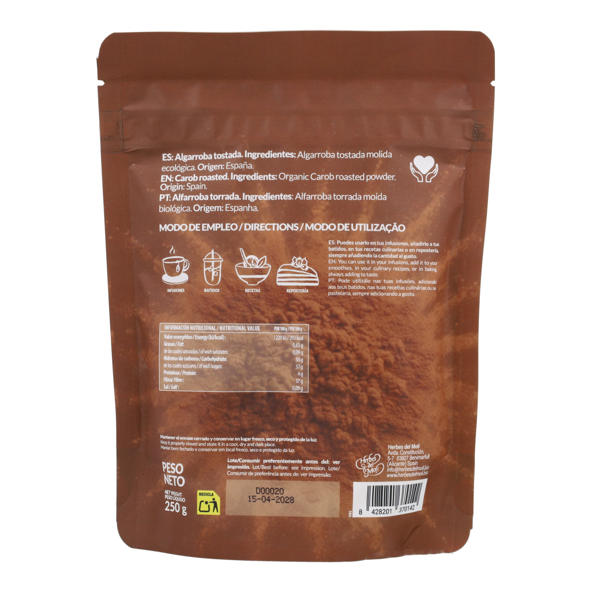 Algarroba Tostada Molida ECO Doypack Artemis Bio 250 g