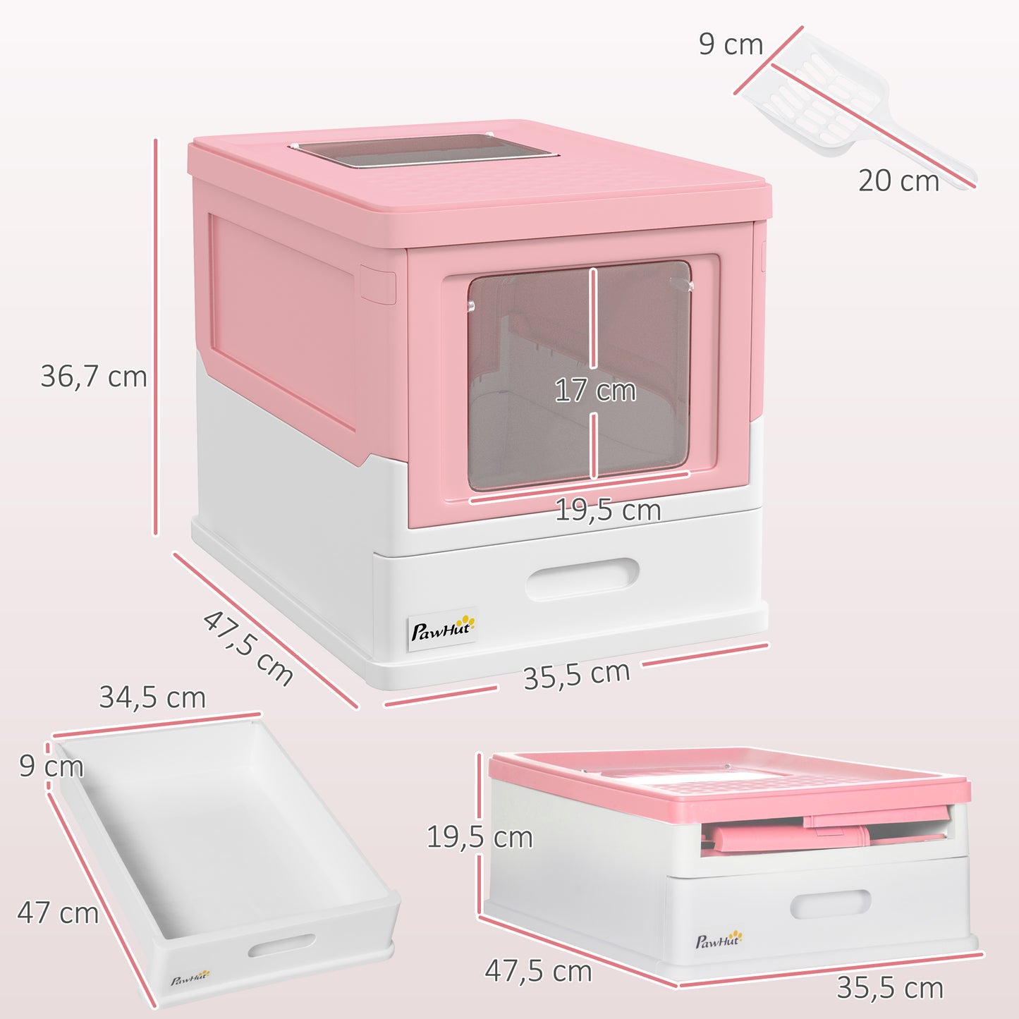 Pawhut Caja Arena Plegable Para Gatos Con Cubierta Desmontable 47,5x35,5x36,7 Cm_2
