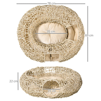 Pawhut Cama Para Gatos De Ratán 78x69x22cm Cesta Para Gatos Rolliza Cojín Suave_2