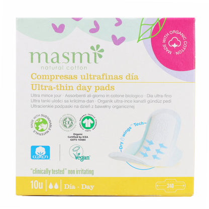 Compresas alas ultra dia 100% algodón Masmi 10 Uds