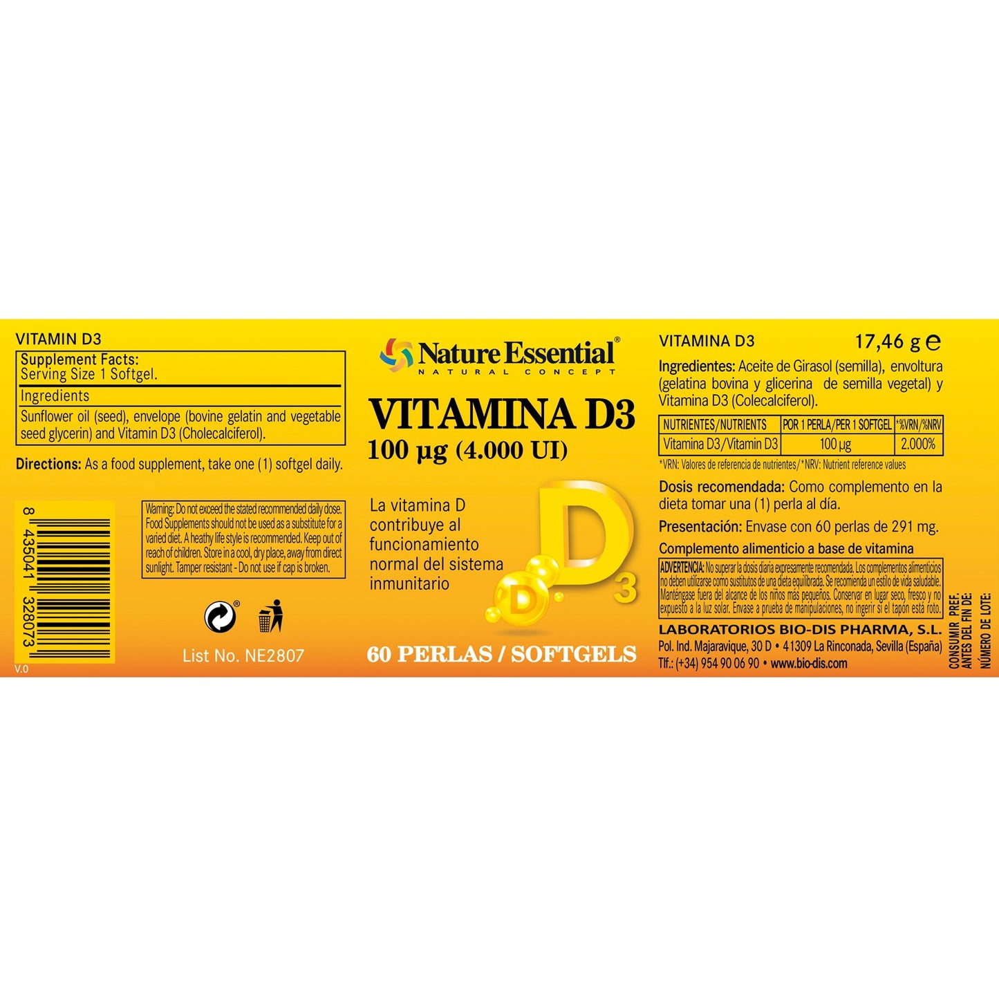 Vitamina D3 100 mcg (4000 U.I) 60 Perlas