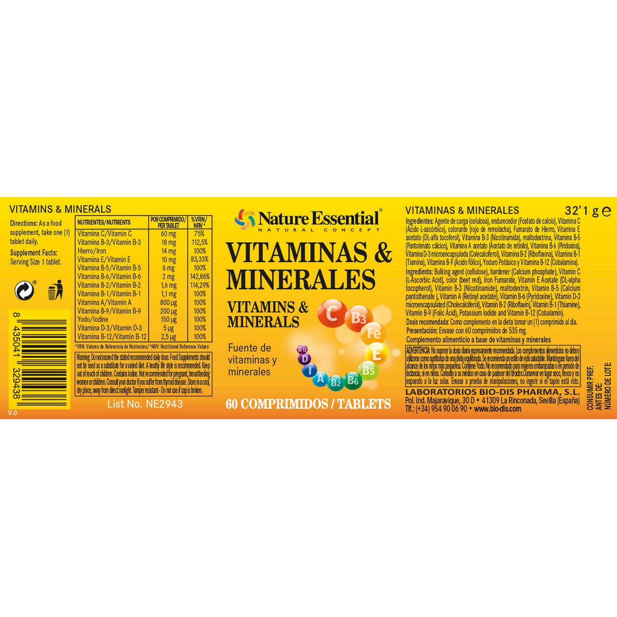 Vitaminas y Minerales 600 mg Nature Essential 60 comprimidos